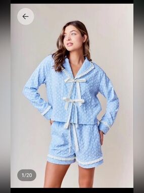Rareraw Blue Embroidered Top & Short Set